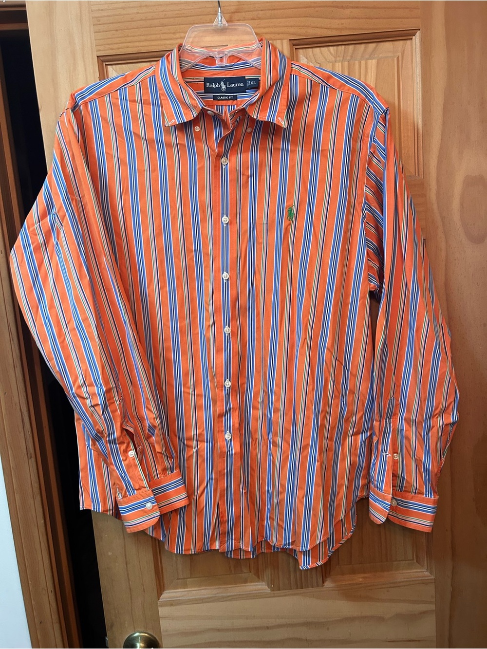 Ralph Lauren Orange, Blue & White Striped Button-Down Shirt